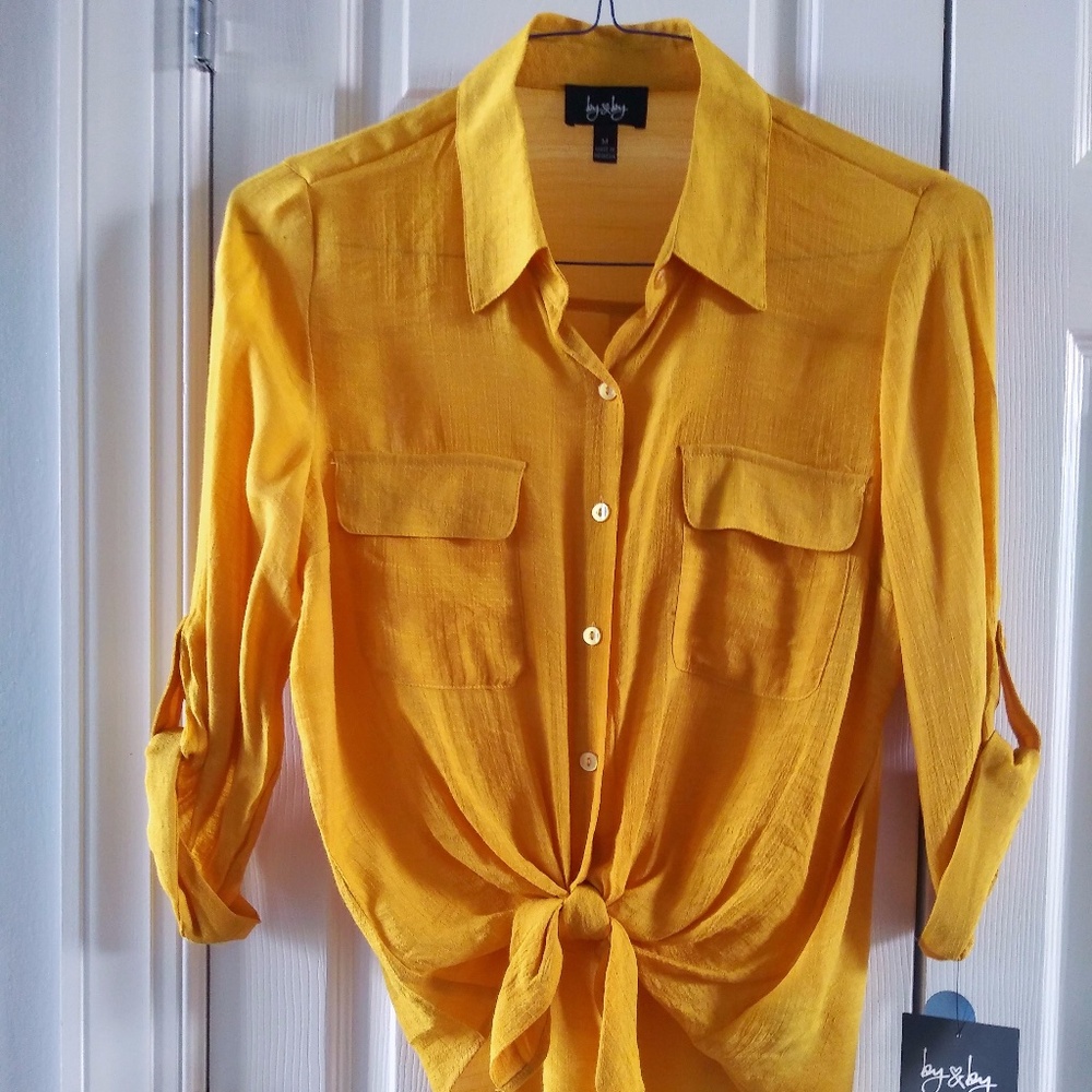 by & by Blouse , Medium, Color  solid Gauzy Texture